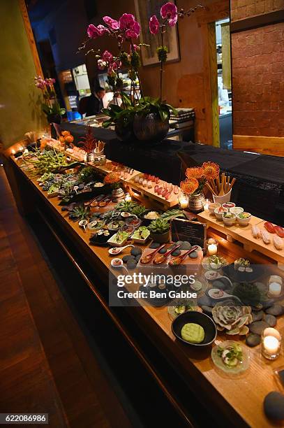 Food on display during the Nobu Hotel Miami Beach launch VIP cocktail at Nobu Next Door on November 7, 2016 in New York City.