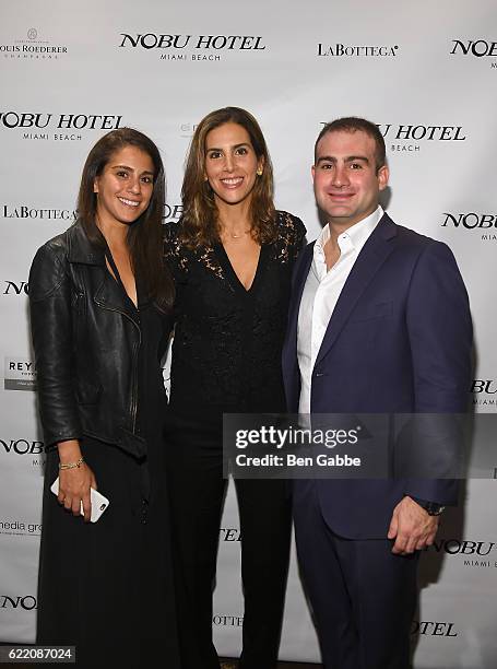 Andrea Chapur, Paola Chapur and Rodrigo Chapur attend Nobu Hotel Miami Beach launch VIP cocktail at Nobu Next Door on November 7, 2016 in New York...