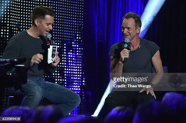 Sting speaks with host Dave Styles during soundcheck at the 57th and 9th iHeartRadio Album Release Party on AT&T at Irving Plaza on November 9, 2016...