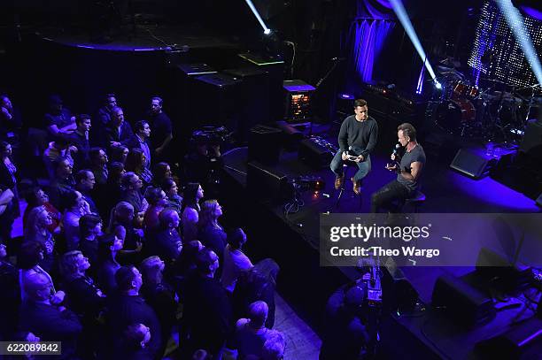 Sting speaks with host Dave Styles during soundcheck at the 57th and 9th iHeartRadio Album Release Party on AT&T at Irving Plaza on November 9, 2016...