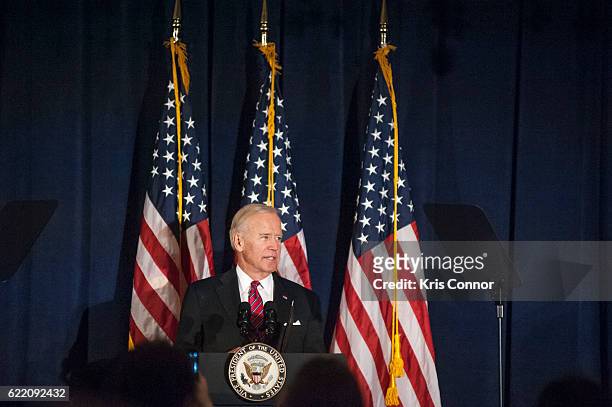 Vice President Joe Biden speaks after receiving the annual Theodor Herzl Award during the 2016 World Jewish Congress Herzl Award Dinner at The Pierre...