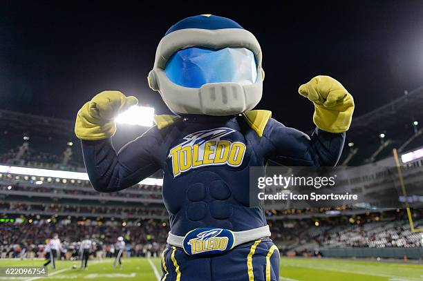 The Toledo mascot during a Mid-American Conference football game between the Toledo Rockets and Northern Illinois Huskies on November 09 at...