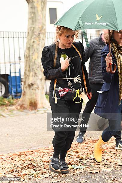 Actress Helena Bonham Carter is seen on the set of 'Ocean's Eight' in the Brooklyn borough of New York City on November 9, 2016 in New York City.