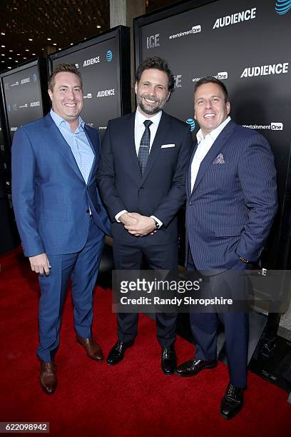 Executive producer Bart Peters, actor Jeremy Sisto and Head of Audience Network Christopher Long attend the premiere of AT&T Audience Network's 'ICE'...