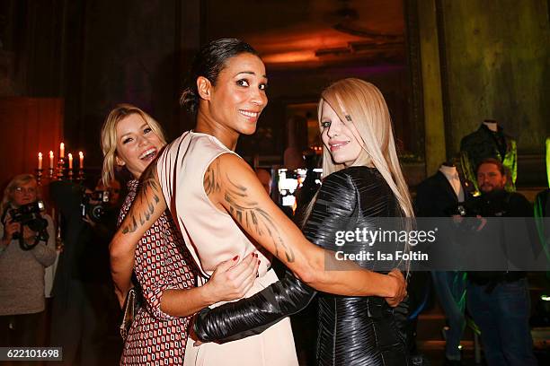 German moderator Annica Hansen, german moderator Annabelle Mandeng and german model Mirja du Mont attend the La Martina x GQ Pre-Dinner on November...