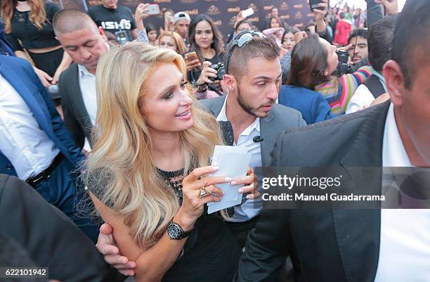 Paris Hilton arrives to a press conference to promote her new shoe collection Spring/Summer 2017 on November 09, 2016 in Torreon, Mexico.