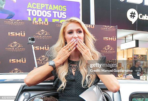 Paris Hilton arrives to a press conference to promote her new shoe collection Spring/Summer 2017 on November 09, 2016 in Torreon, Mexico.