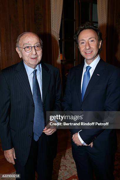 Stephane Bern and his father Louis Bern attend Stephane Bern signs his Book "Mon Luxembourg" at Residence of the Ambassador of Luxembourg on November...