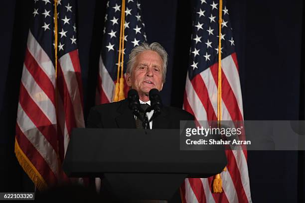 Actor Michael Douglas at the 2016 World Jewish Congress Herzl Award Dinner at The Pierre Hotel on November 9, 2016 in New York City.