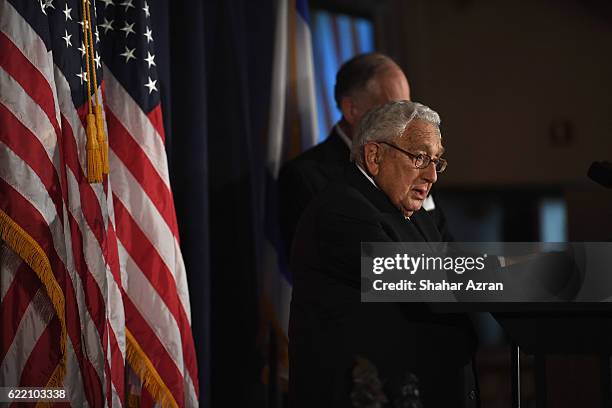Former US Secretary of State Henry Kissinger at the 2016 World Jewish Congress Herzl Award Dinner at The Pierre Hotel on November 9, 2016 in New York...