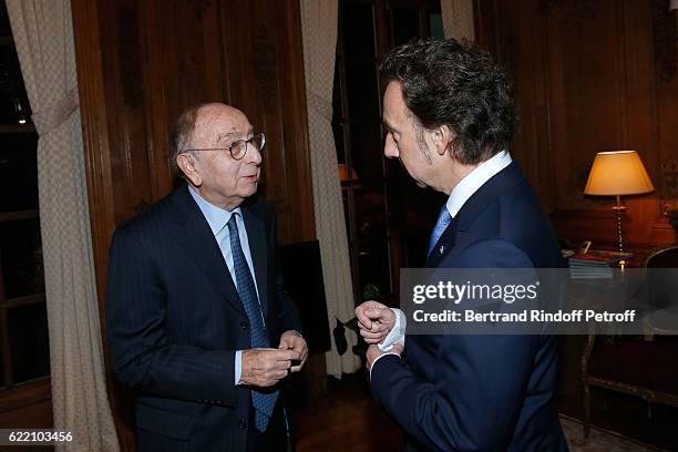 Stephane Bern and his father Louis Bern attend Stephane Bern signs his Book "Mon Luxembourg" at Residence of the Ambassador of Luxembourg on November...