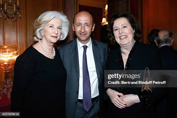 Lady Angelica Cawdor, Alain Missoffe and Laure de Beauvau Craon attend Stephane Bern signs his Book "Mon Luxembourg" at Residence of the Ambassador...