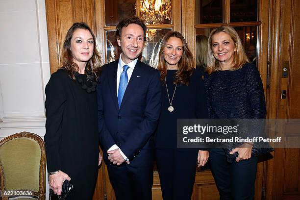Isabelle Faber, Stephane Bern, Marie Lindon and Alexandra Schimer attend Stephane Bern signs his Book "Mon Luxembourg" at Residence of the Ambassador...