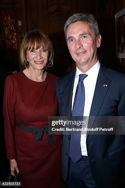 Eve Ruggieri and Ambassador of Luxembourg to France, Paul Duhr attend Stephane Bern signs his Book "Mon Luxembourg" at Residence of the Ambassador of...