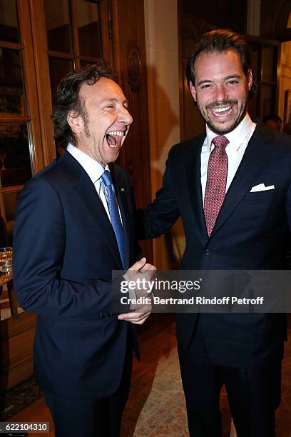 Stephane Bern and Prince Felix de Luxembourg attend Stephane Bern signs his Book "Mon Luxembourg" at Residence of the Ambassador of Luxembourg on...