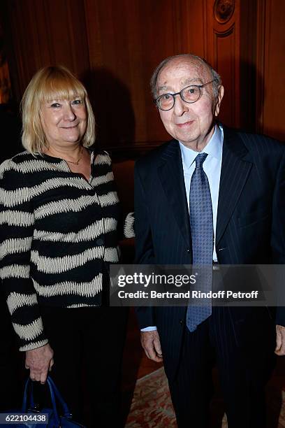 Wife of Jean-Michel Wilmotte, Nicole Wilmotte and Louis Bern attend Stephane Bern signs his Book "Mon Luxembourg" at Residence of the Ambassador of...