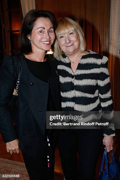 Florence Reckinger and Wife of Jean-Michel Wilmotte, Nicole Wilmotte attend Stephane Bern signs his Book "Mon Luxembourg" at Residence of the...