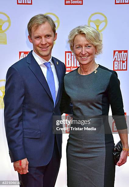 Mattias Ekstroem and Isolde Holderied attend the 'Goldenes Lenkrad' Award at Axel Springer Haus on November 8, 2016 in Berlin, Germany.