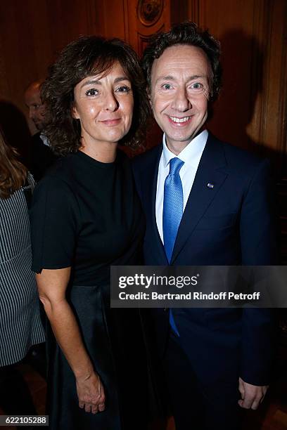 Department Director at Editions Albin Michel, Lise Boell and Stephane Bern attend Stephane Bern signs his Book "Mon Luxembourg" at Residence of the...