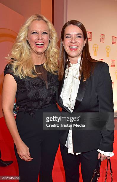 Barbara Schoeneberger and Katarina Witt attend the 'Goldenes Lenkrad' Award at Axel Springer Haus on November 8, 2016 in Berlin, Germany.