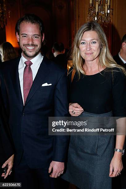 Prince Felix de Luxembourg and Beatrice Busquere Beaury attend Stephane Bern signs his Book "Mon Luxembourg" at Residence of the Ambassador of...