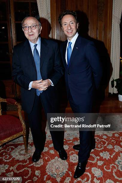 Stephane Bern and his father Louis Bern attend Stephane Bern signs his Book "Mon Luxembourg" at Residence of the Ambassador of Luxembourg on November...