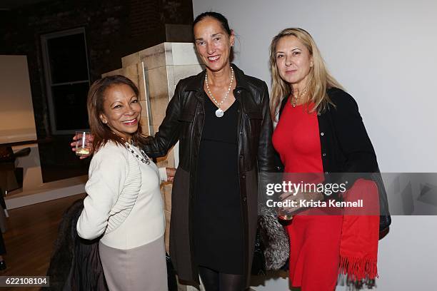 Carmenza Minotta, Dovanna Pagowki and Hanna Munson attend Ralph Pucci Presents Herve van der Straeten Synchronizationat 44 West 18th Street -...