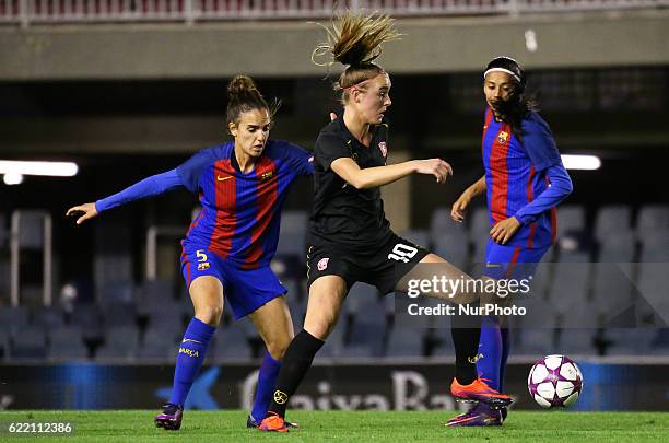 Melanie Serrano and Jill Roord during the Womens Champions League match between FC Barcelona and FC Twente, on 09 november 2016.