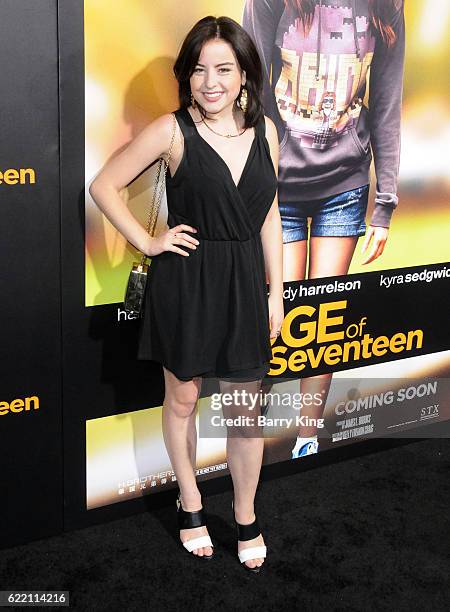 Actress Katie Sarife attends screening of STX Entertainment's 'The Edge Of Seventeen' at Regal LA Live Stadium 14 on November 9, 2016 in Los Angeles,...