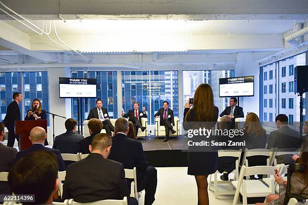 Adam Spagnolo, Robert Sorin, Kenneth Fisher, Daniel R. Garodnick, Anthony E. Malkin and Peter Riguardi attend Commercial Observer: The Future of...