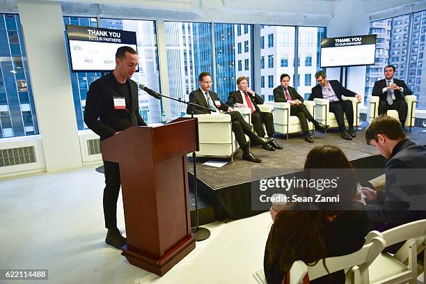 Adam Spagnolo, Robert Sorin, Kenneth Fisher, Daniel R. Garodnick, Anthony E. Malkin and Peter Riguardi attend Commercial Observer: The Future of...