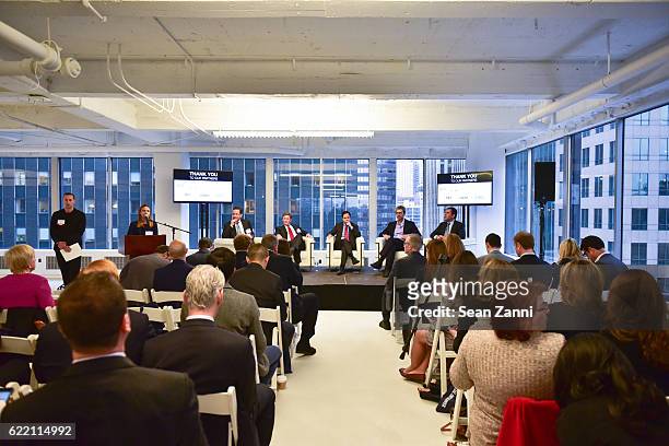 Adam Spagnolo, Robyn Reiss, Robert Sorin, Kenneth Fisher, Daniel R. Garodnick, Anthony E. Malkin and Peter Riguardi attend Commercial Observer: The...