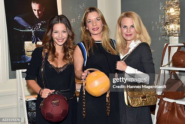 Actress Lena Meckel, Friederike Quast and Sonja Kiefer during the presantation of Friederike Quast New Fall/Winter 2016/17 handbag collection at...