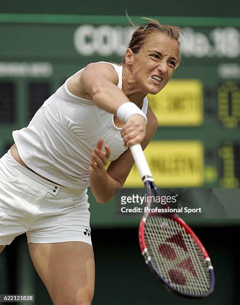 Magdalena Maleeva of Bulgaria in action against Antonella Serra Zanetti of Italy during the fifth day of the Wimbledon Lawn Tennis Championship on...