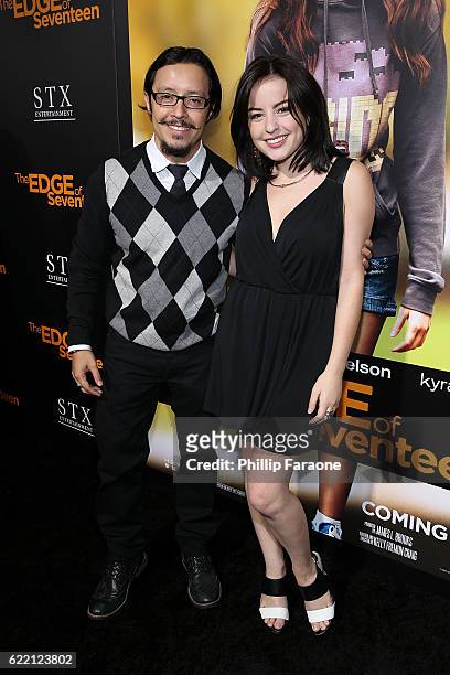Efren Ramirez and Katie Sarife attend the screening of STX Entertainment's "The Edge of Seventeen" at Regal LA Live Stadium 14 on November 9, 2016 in...