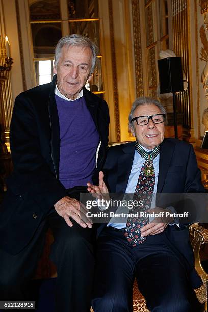 President of Cinematheque Francaise Constantin Costa-Gavras and Lalo Schifrin attend composer and pianist Lalo Schifrin receives the Medal of...