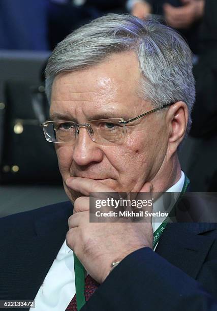 Russian oil tycoon, Surguntentegaz President Vladimir Bogdanov attends the conference of Sberbank in Moscow, Russia, on November 2016. Sberbank of...