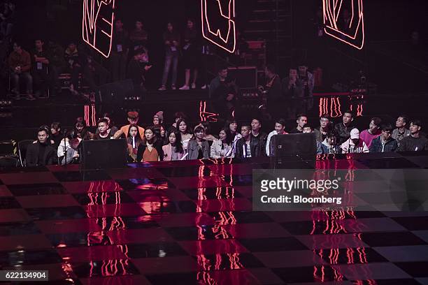 Attendees wait for the start of the countdown gala for Alibaba Group Holding Ltd.'s annual November 11 Singles' Day online shopping event in...