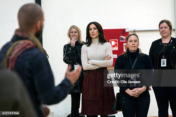 Crown Princess Mary of Denmark participates in excersises during The Mary Foundation conference for teachers about how to achieve respectful...