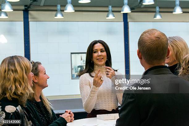 Crown Princess Mary of Denmark participates in excersises during The Mary Foundation conference for teachers about how to achieve respectful...