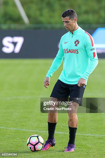 Portugals forward Cristiano Ronaldo during Portugal's National Team Training session before the 2018 FIFA World Cup Qualifiers matches against Latvia...