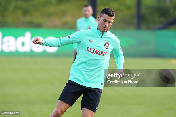 Portugals forward Cristiano Ronaldo during Portugal's National Team Training session before the 2018 FIFA World Cup Qualifiers matches against Latvia...