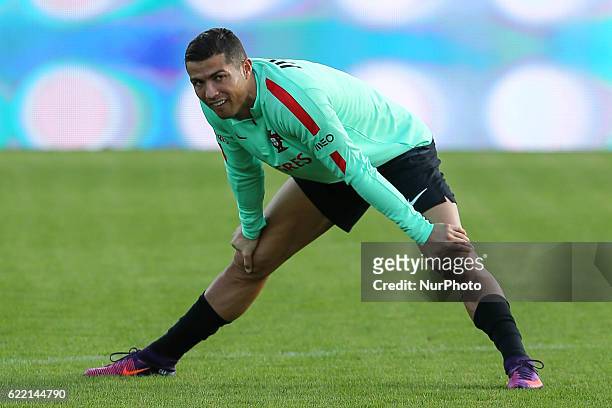 Portugals forward Cristiano Ronaldo during Portugal's National Team Training session before the 2018 FIFA World Cup Qualifiers matches against Latvia...