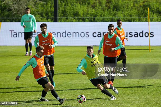 Portugals midfielder Adrien Silva and Portugals midfielder Pizzi during Portugal's National Team Training session before the 2018 FIFA World Cup...