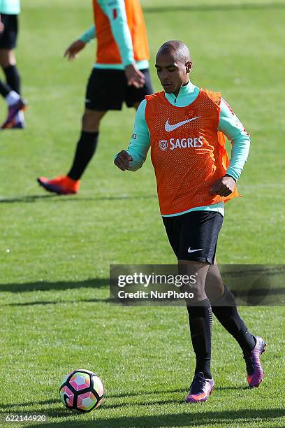 Portugals midfielder Joao Mario during Portugal's National Team Training session before the 2018 FIFA World Cup Qualifiers matches against Latvia at...