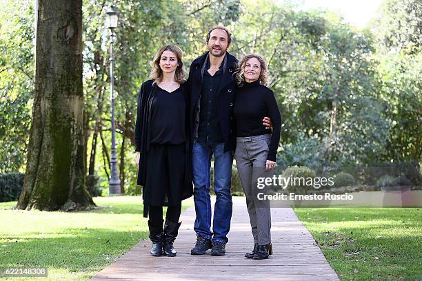 Aglaia Mora, Sergio Albelli and Francesca De Martini attend a photocall for 'Come Diventare Grandi Nonostante I Genitori' on November 10, 2016 in...