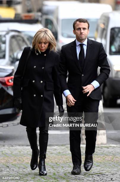 Founder and president of the political movement "En Marche !", and former French Economy Minister, Emmanuel Macron and his wife Brigitte Trogneux...