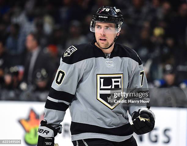 Tanner Pearson of the Los Angeles Kings during the game against the Vancouver Canucks at Staples Center on October 22, 2016 in Los Angeles,...