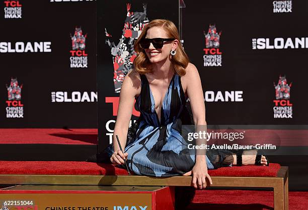 Actress Jessica Chastain is honored with Hand and Footprint Ceremony at TCL Chinese Theatre on November 3, 2016 in Hollywood, California.