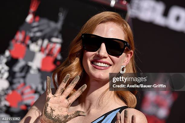 Actress Jessica Chastain is honored with Hand and Footprint Ceremony at TCL Chinese Theatre on November 3, 2016 in Hollywood, California.